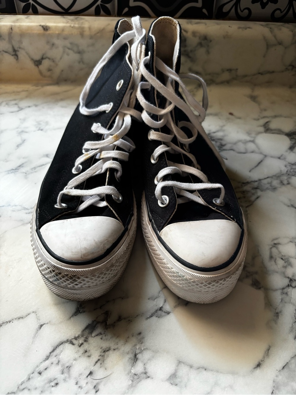 Black Canvas High-Top Sneakers with White Toe - converse platform